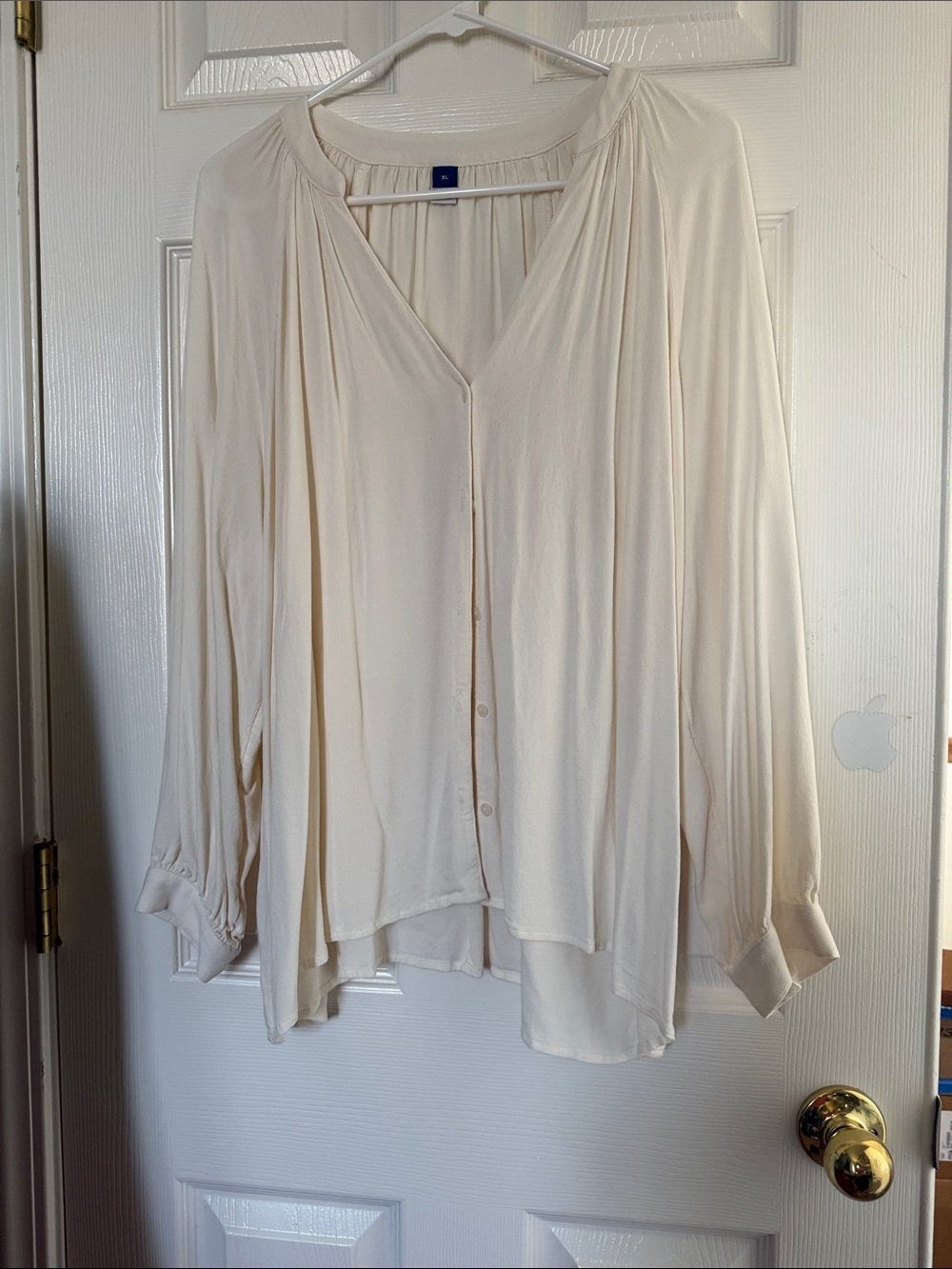 Old Navy Cream Button-Down V-Neck Blouse
